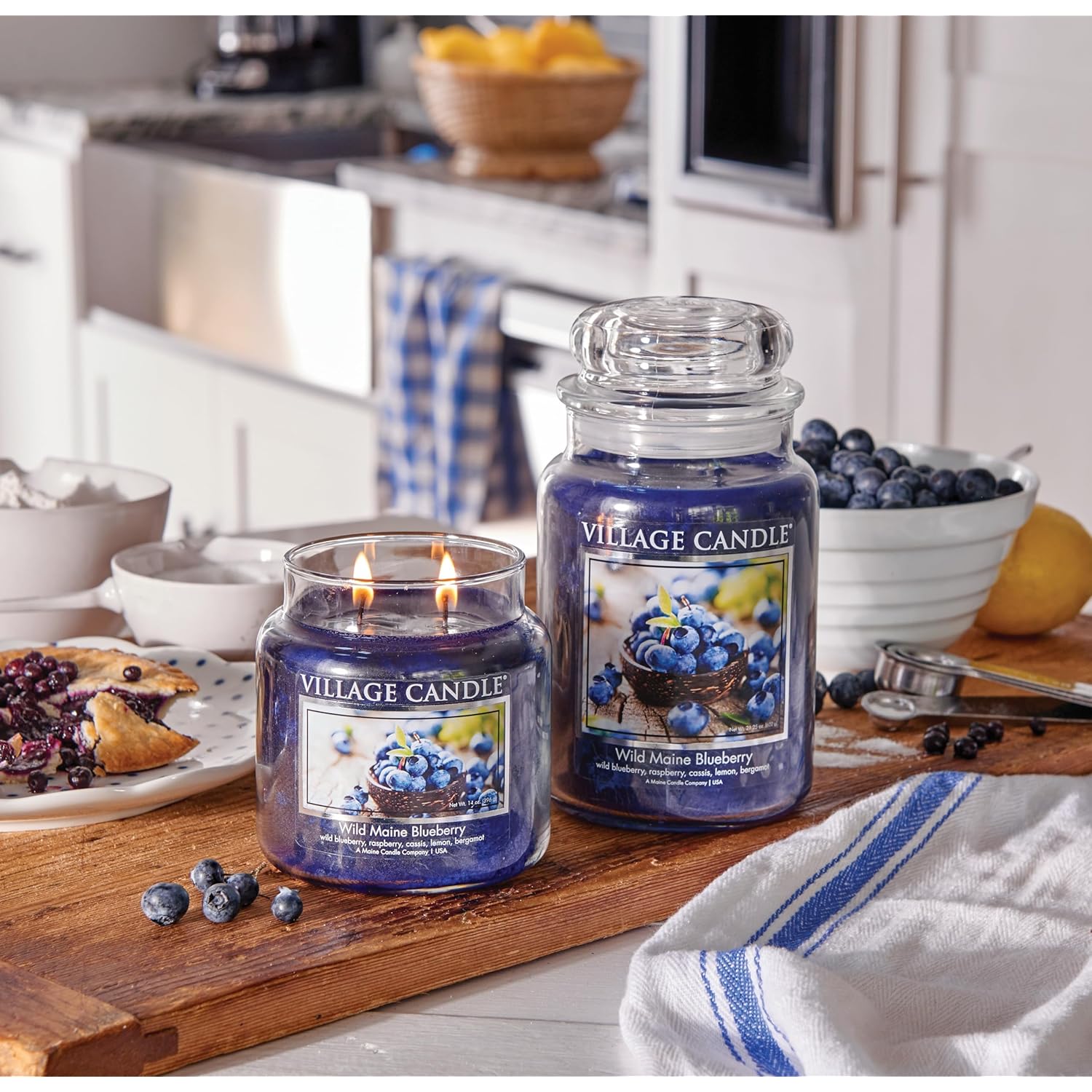 Wild Maine Blueberry Large Glass Apothecary Jar Scented Candle, 21.25 Oz, Dark Blue