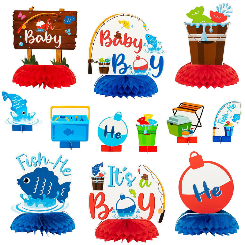 12P Blue Baby Shower Party Centerpieces For Boys Gone Fishing Fish Gen