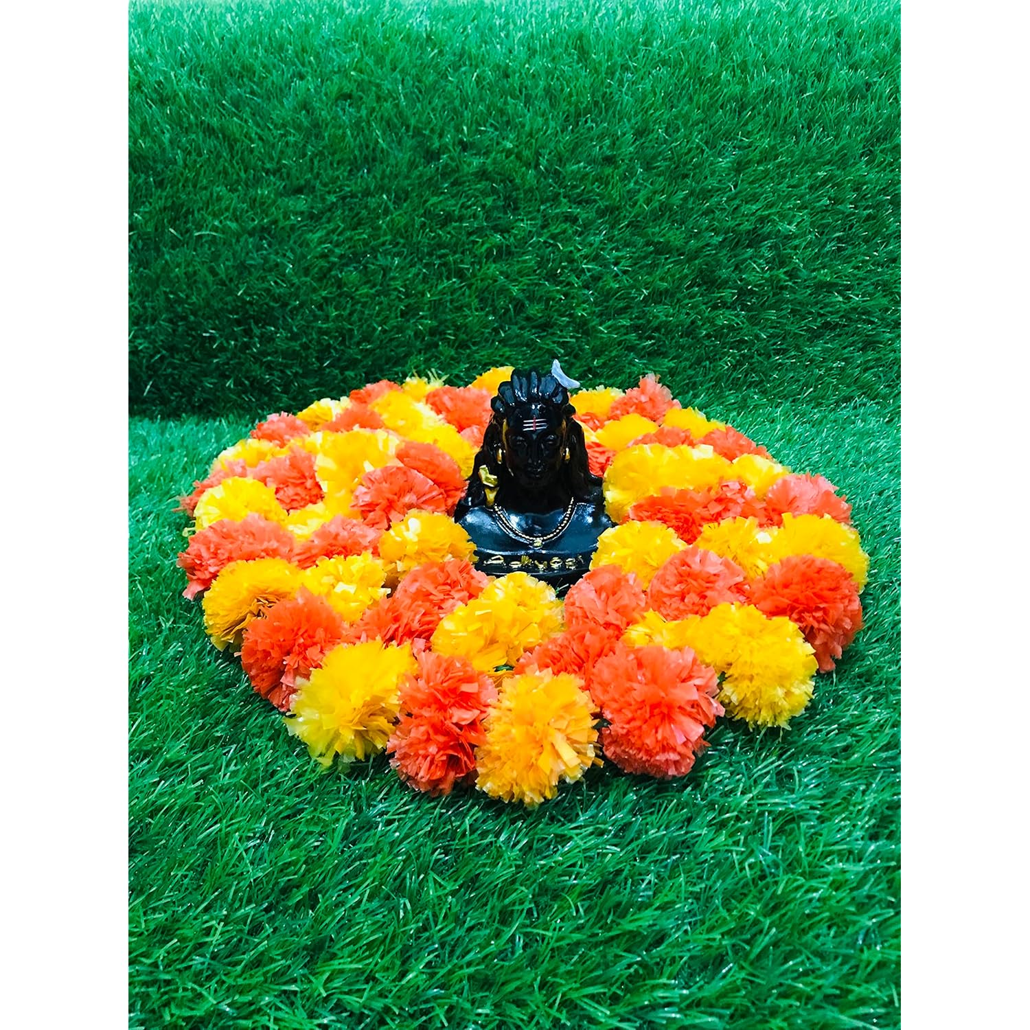 5 Pc - 5 Feet Marigold Garland |Indian/American Wedding Party Mantle Decoration, Faux Garlands Wedding Garland, Diwali Decoration, Spring Bush Floral! (Dark Orange And Orange)