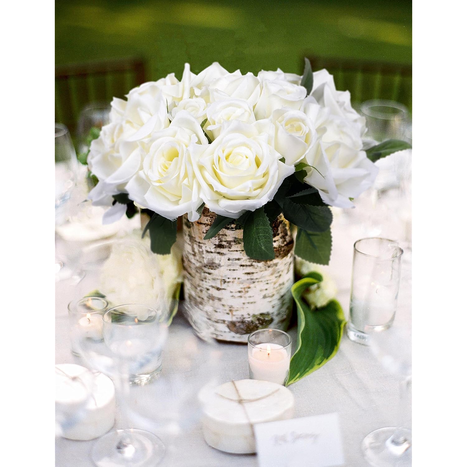 Artificial Flowers Rose Bouquet 2 Pack Fake Flowers Silk Plastic Artificial White Roses 18 Heads Bridal Wedding Bouquet For Home Garden Party Wedding Decoration (White)