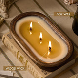 3 Wick Dough Bowl Candle, Vanilla Scented Candle With Brown Wooden Bowl, 10 Inch Large Soy Wax Candle For Home Decor, Living Room, Bedroom, Christmas Gifts For Men & Women