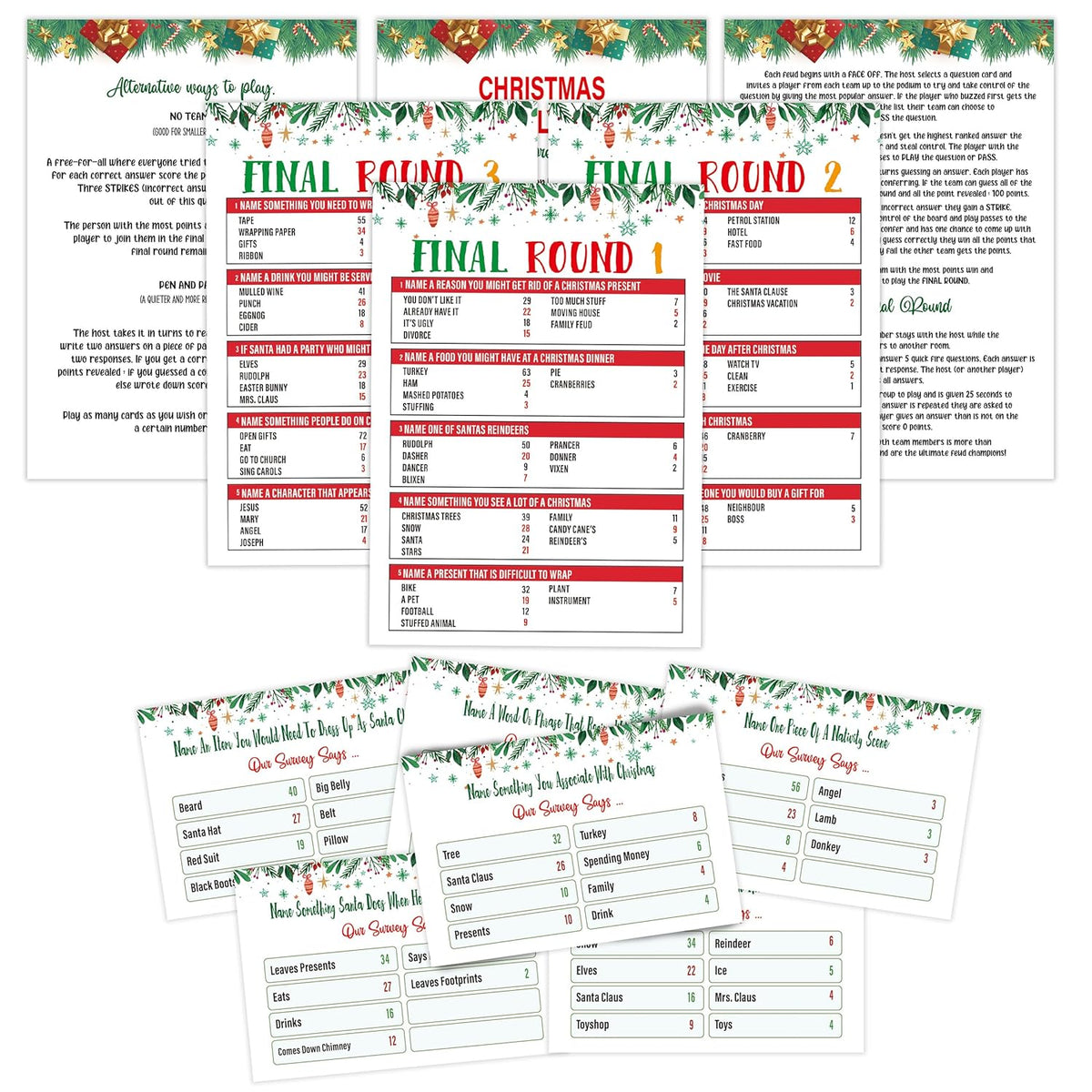 Christmas Friendly Feud Game Set, Friendly Feud Quiz, Family Feud Quiz, Baby Shower Game, Family Games For Adults, Christmas Games Xmas Holiday Winter Party Supplies-L006