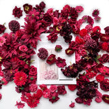 Artificial Burgundy Red Christmas Flowers Bulk Silk Roses Fake Flowers Heads For Crafts Diy Home Party Valentines Decorations Big Small Faux Fabric Flowers Heads 3-12Cm Christmas Decor (Burgundy Red)