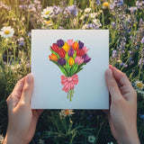 Happy Valentine Day Card, Tulip Flower Cards, Quilling Art For Love Friend Mom Anniversary, Birthday, Thank You, Thinking Of You With Envelop (Colorful Bouquet)