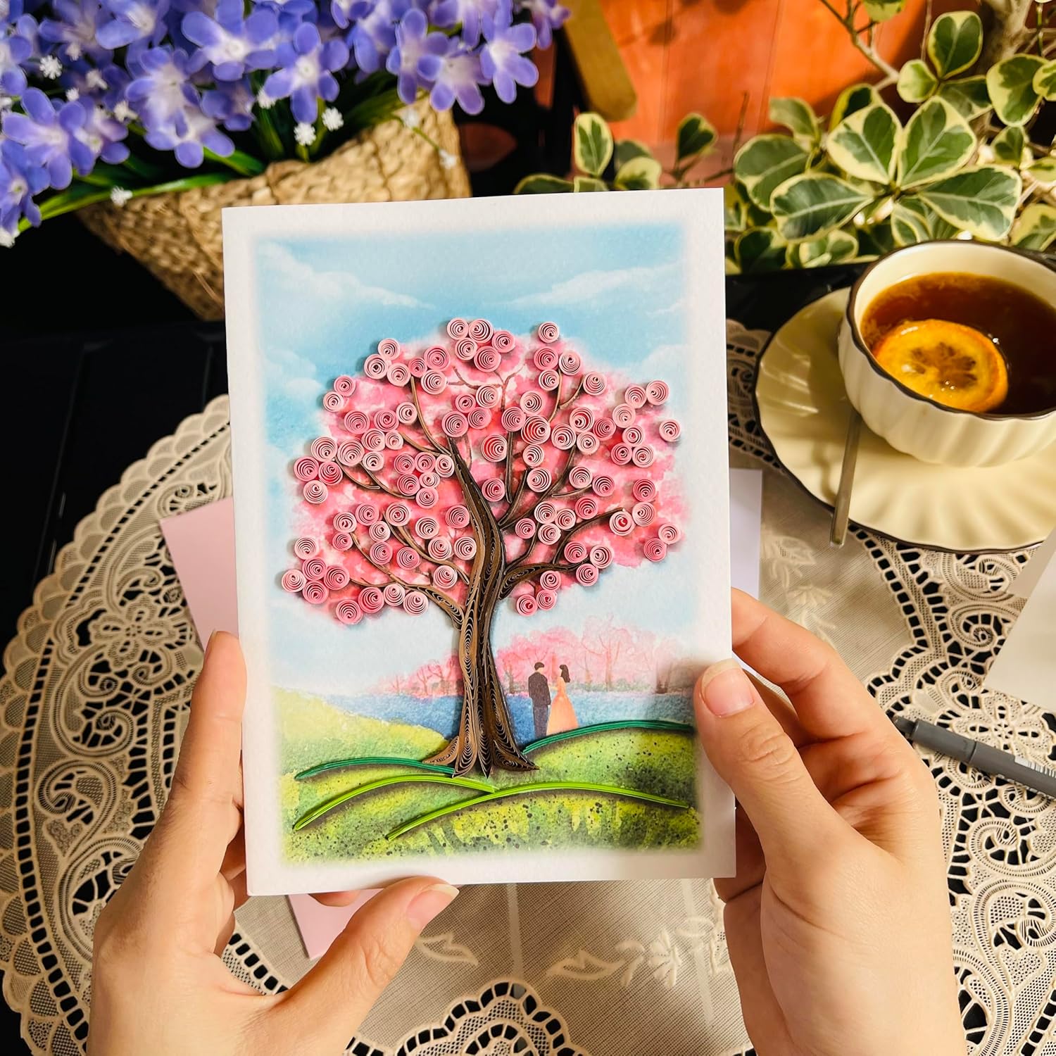 Anniversary Card For Wife, Cherry Blossom Quilling Card, Love Card, Valentines Day Card, Birthday Card For Wife Her, Thinking Of You Card, 30Th 40Th 50Th 60Th Happy Anniversary Card