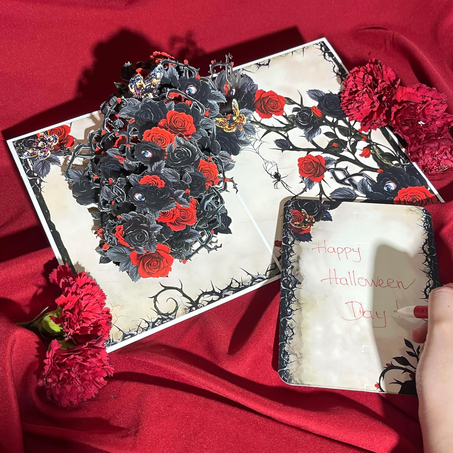 Gothic Black Rose 3D Greeting Card, Halloween Pop Up Card, Happy Halloween Birthday Card, Spooky Anniversary Cards For Wife Women, Goth Valentines Card