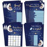 Moon Bear Boy Baby Shower Games - Bingo, Find The Guest, The Price Is Right, Who Knows Mommy Best - 25 Games Each, Printed Front And Back, 1 Game Per Side