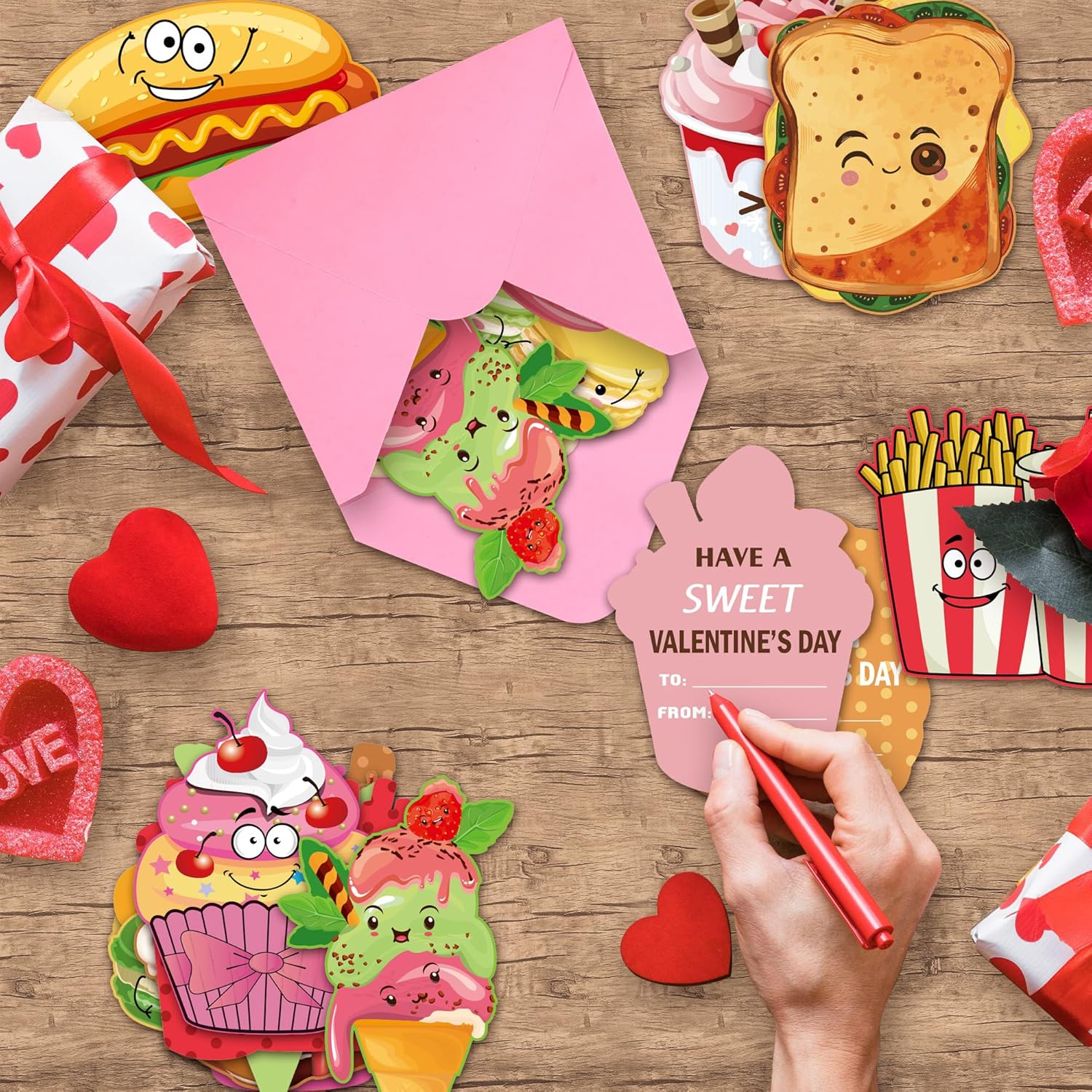 Valentines Day Cards For Kids - 32 Pack Valentines Day Exchange Cards For Children With Cute Pink Envelopes Stickers/Bookmarks Perfect Valentines Day Cards For School Classroom Exchange Gifts