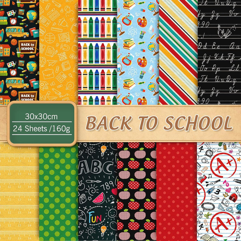 24Pcs Back To School Pattern Paper 30X30Cm Colorful Double-Sided Back To Schoo