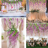 12 Pack 1 Piece 3.6 Feet Artificial Flowers Silk Wisteria Vine Ratta Hanging Flower For Wedding Garden Floral Diy Living Room Office Decor (Purple)