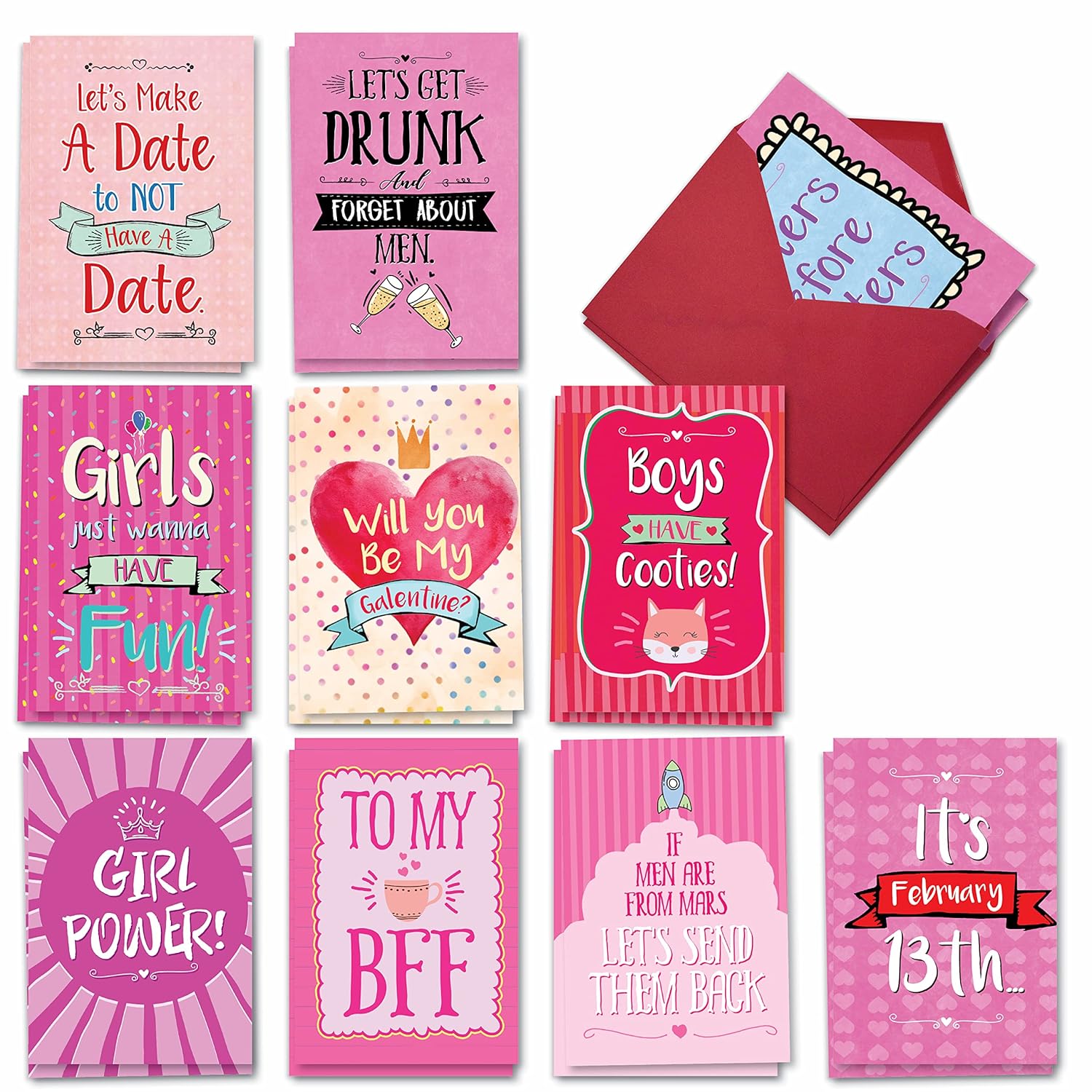 20 Assorted Box Set Hysterical Galentine'S Day Greeting Cards W/5 X 7 Inch Envelopes (10 Designs, 2 Each) Be My Galentine Ac3355Gag-B2X10