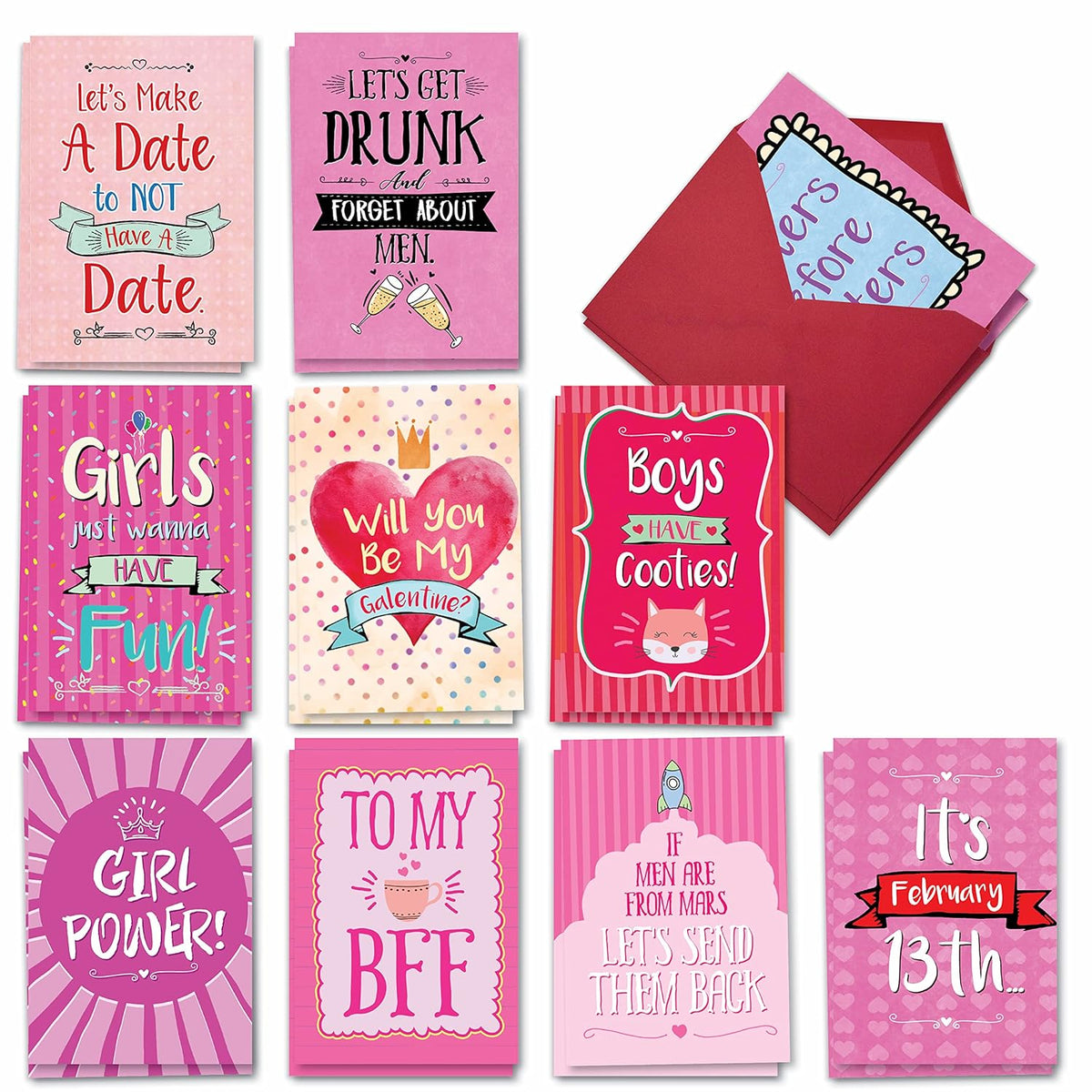 20 Assorted Box Set Hysterical Galentine'S Day Greeting Cards W/5 X 7 Inch Envelopes (10 Designs, 2 Each) Be My Galentine Ac3355Gag-B2X10