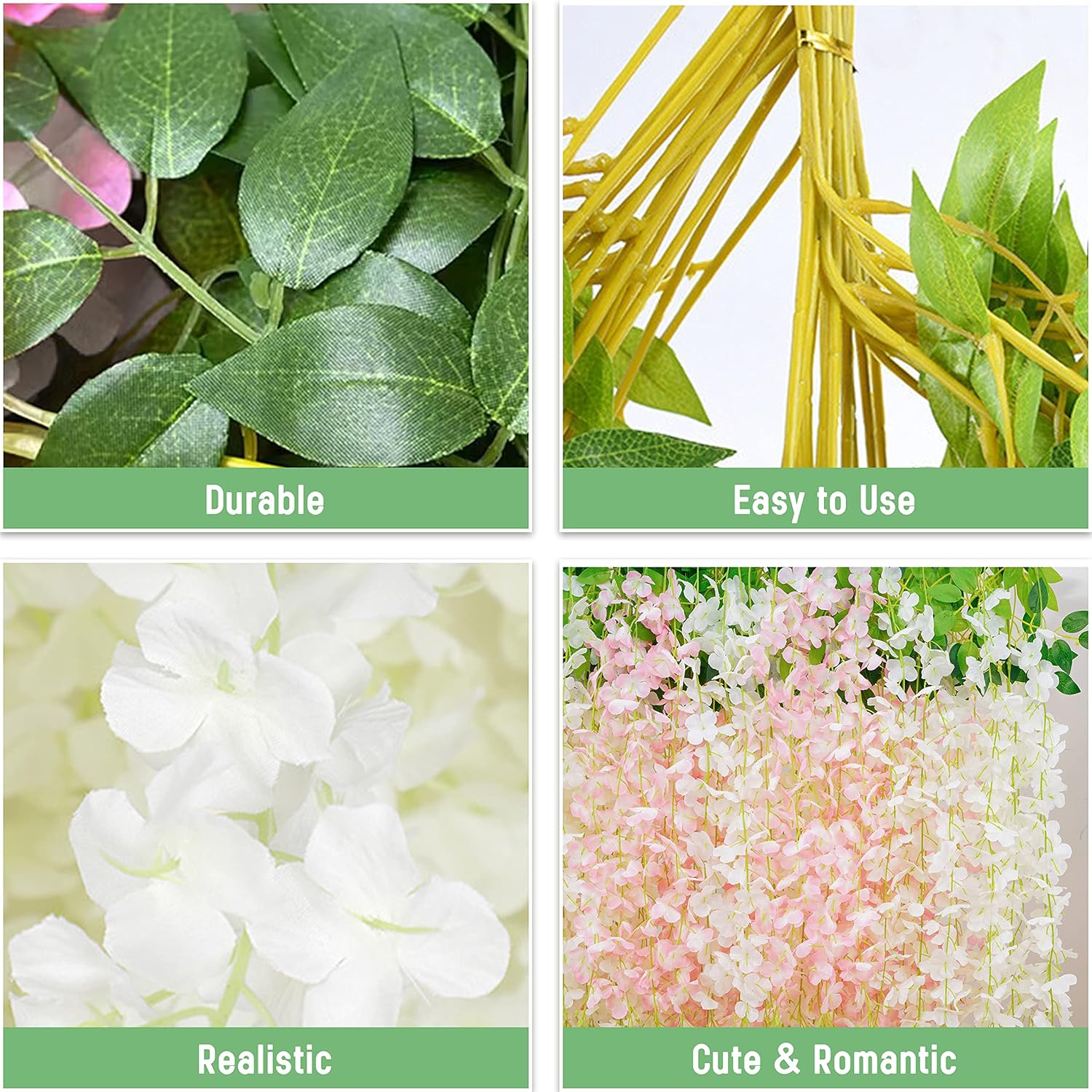 10Pcs White & Pink Fake Wisteria Hanging Flowers, 3.6Ft/Pcs Artificial Wisteria Garland, Hanging Flowers For Wedding Party Home Backdrop Wall Decoration