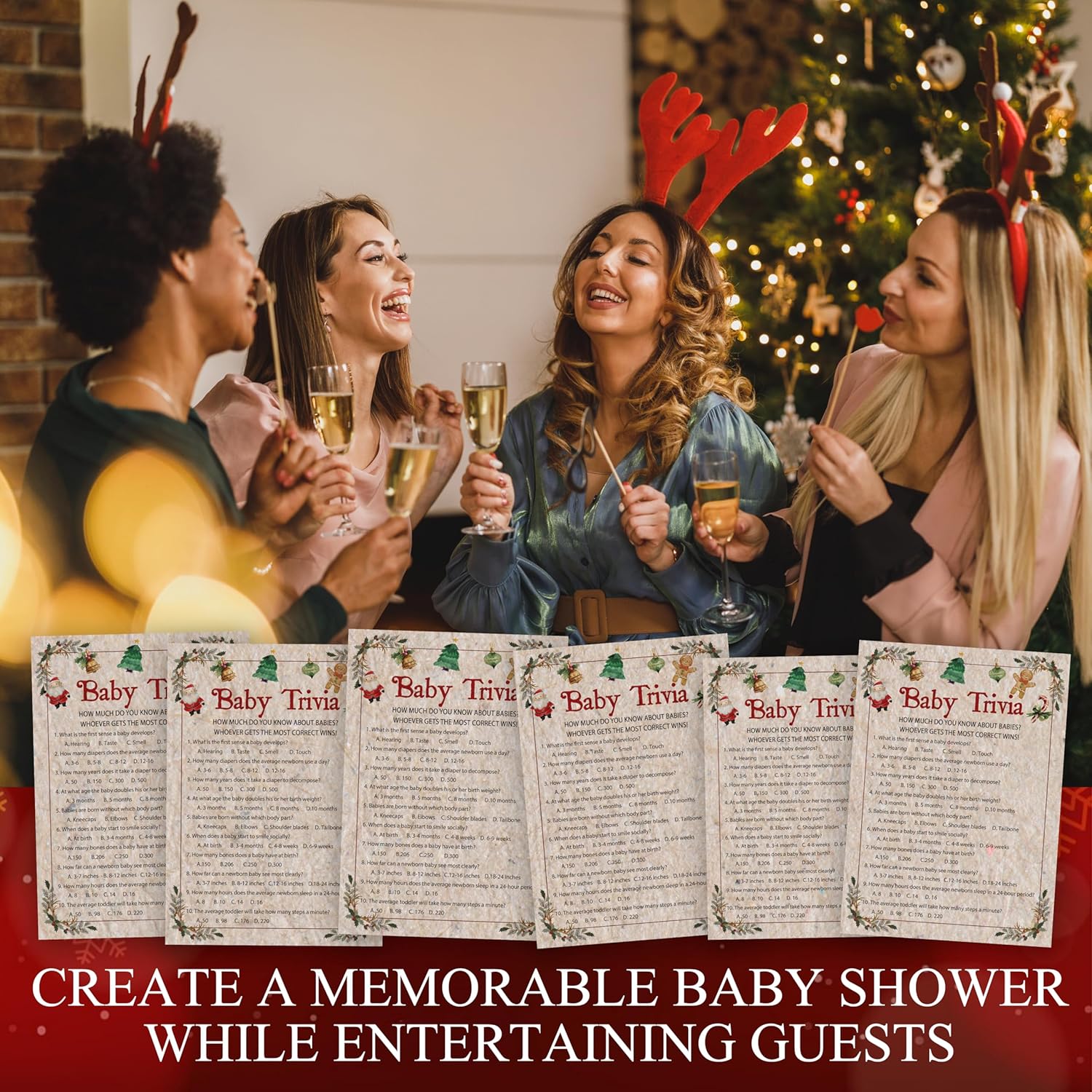 Baby Shower Game, Christmas Gender Reveal Party Supplies, Christmas Baby Trivia Game Kit, Santa Baby Shower Activity Decor, Xmas Baby Shower Gifts Favors, 25 Winter Game Cards With Answer Card -05