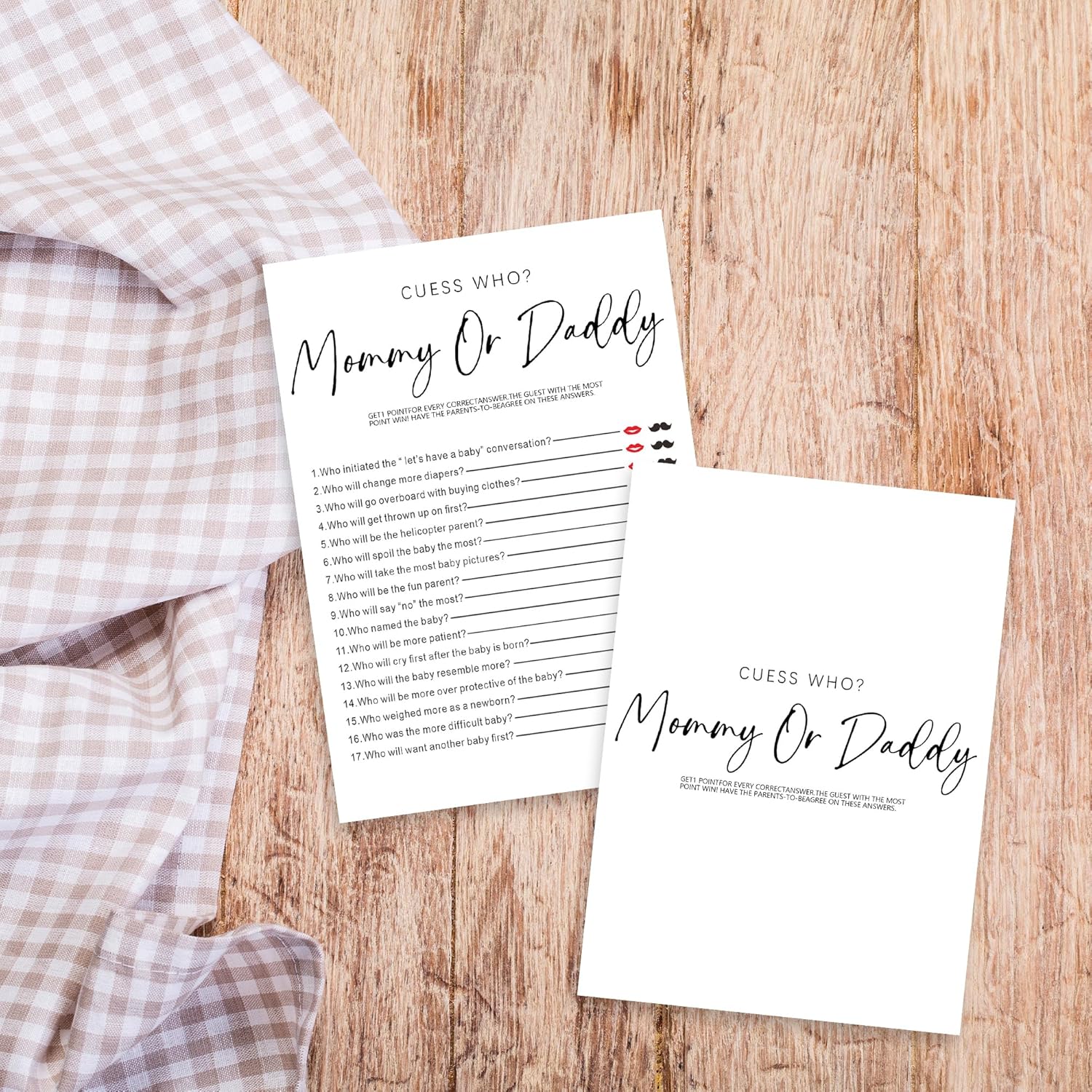 Minimalism White Baby Shower Game Kit - 30 Game Cards For Boy Girl, Gender Reveal Games, Baby Shower Party Favors (5 X 7 Inches)- B06