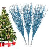 Christmas Artificial Glitter Berry Stem Decorations Decorative Bead Sticks Xmas Picks Glittery Twigs Branches For Christmas Tree Wreath Gift Vase Decor Party Ornaments Blue 24 Pcs