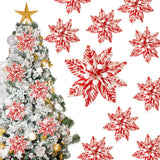 24 Pieces Red White Poinsettia Artificial Christmas Flowers Decoration Snow Spray Christmas Tree Picks Decorative Stem For Xmas Wreath Decorations (5.5 Inches)