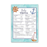 Nautical Baby Shower Games — Baby Trivia Game — Pack Of 25, Rustic Navy Blue Anchor, Ahoy Boy Couples Shower Game, Sail Boat Fun Baby Facts Gender Neutral Nautical Theme Shower Activity G807-Trv