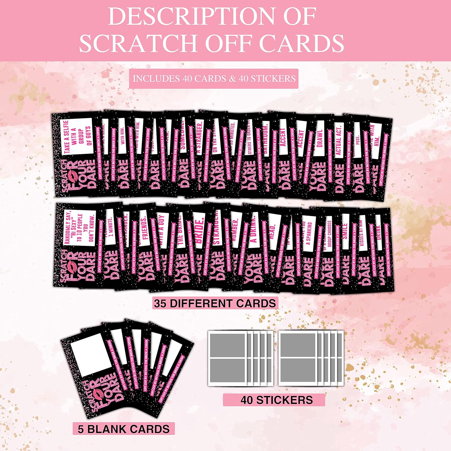 Bachelorette Dare Card Party Games, Rose Gold Bridal Shower Scratch Off Game Dare Card, Girls Night Out Activity, Wedding Party/ Engagement Party/ Bride Shower Supplies Decorations– 40 Cards(A02)