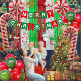 Christmas Decorations, Merry Christmas Decor Banner Hanging Swirls Candy Cane Balloons Tinsel Backdrop Glasses Frames For Indoor Outdoor Decorations