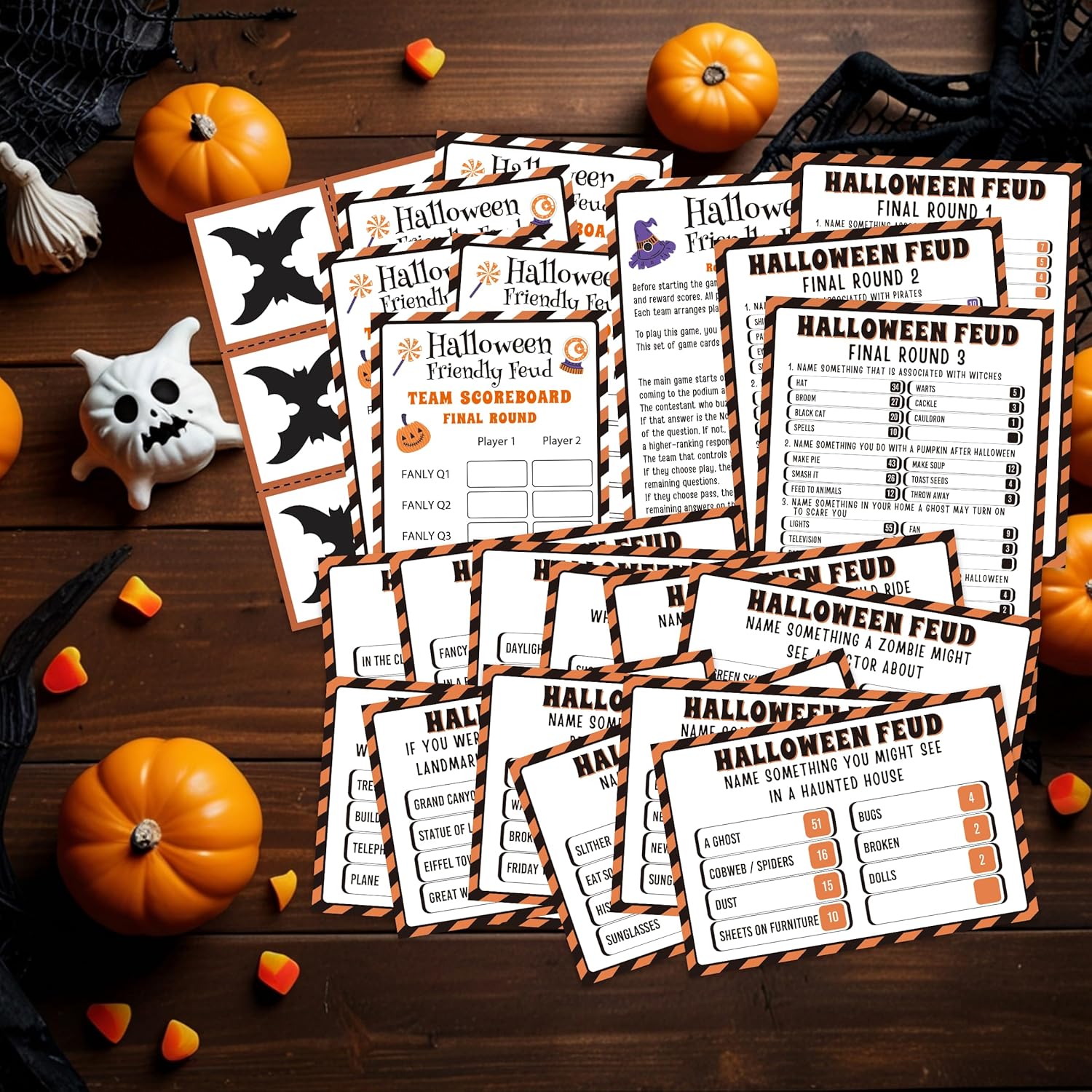 Halloween Friendly Feud Card Game, Halloween Party Game For Family Activity, Halloween Games For Adults And Teens, Feud Quiz, Halloween Quiz(Wsfeud02)