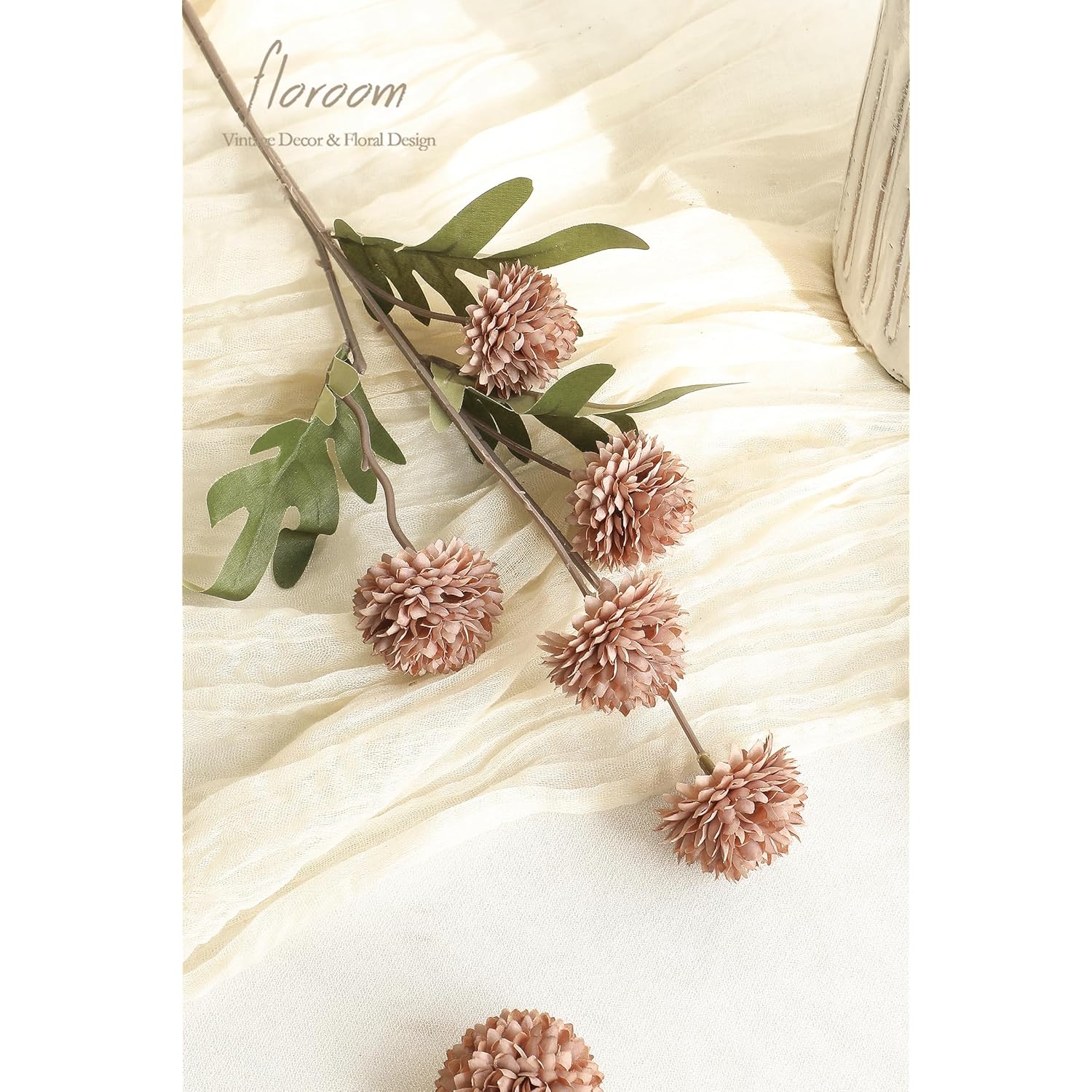 5Pcs Light Taupe Faux Silk Mums Artificial Flowers, Bulk Fake Small Mini Chrysanthemums With Stems For Diy Wedding Centerpieces Floral Arrangements Vase Fillers Home Decorations