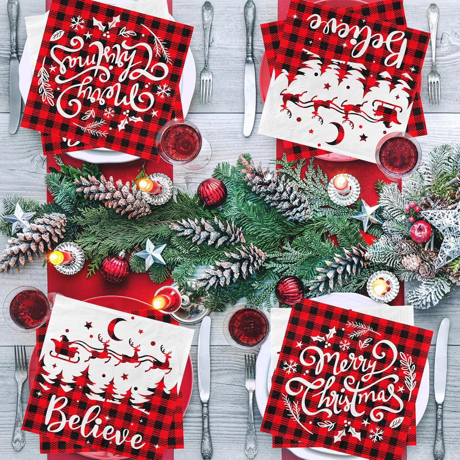 Christmas Napkins, 40Pcs Red And White Christmas Paper Napkins Disposable Snowman Christmas Cocktail Napkins White Merry Christmas Napkins For Xmas Winter Holiday Dinner Party Supplies