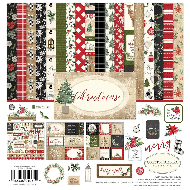 Christmas Collection Kit Paper, Red/Green/Black/Tan, 12-X-12-Inch