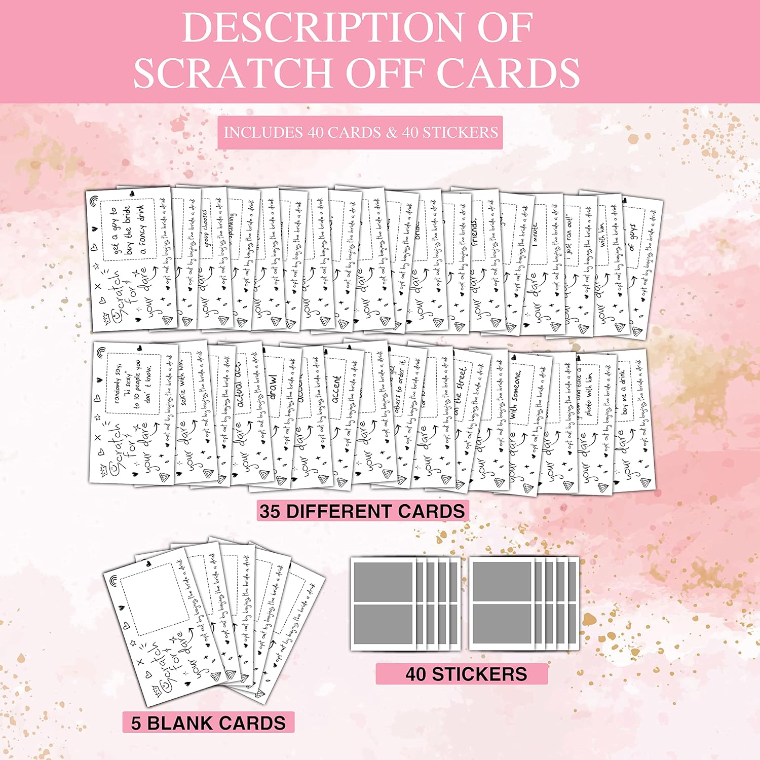 Bachelorette Dare Card Party Games, Cartoon Graffiti Bridal Shower Scratch Off Game Dare Card, Wedding Party/Engagement Party/Bride Shower Decorations– 40 Cards(A01)