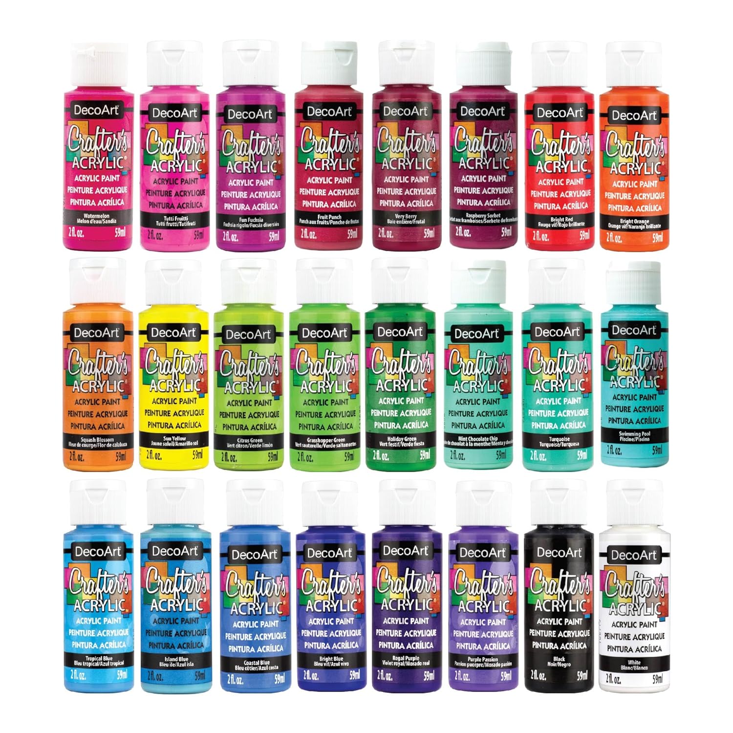 DecoArt Crafter’s Acrylic Paint Set – Bright Colors, 24 Bottles (2 fl oz) – Easy Craft Paints, Classrooms, Art Projects & DIY Crafts
