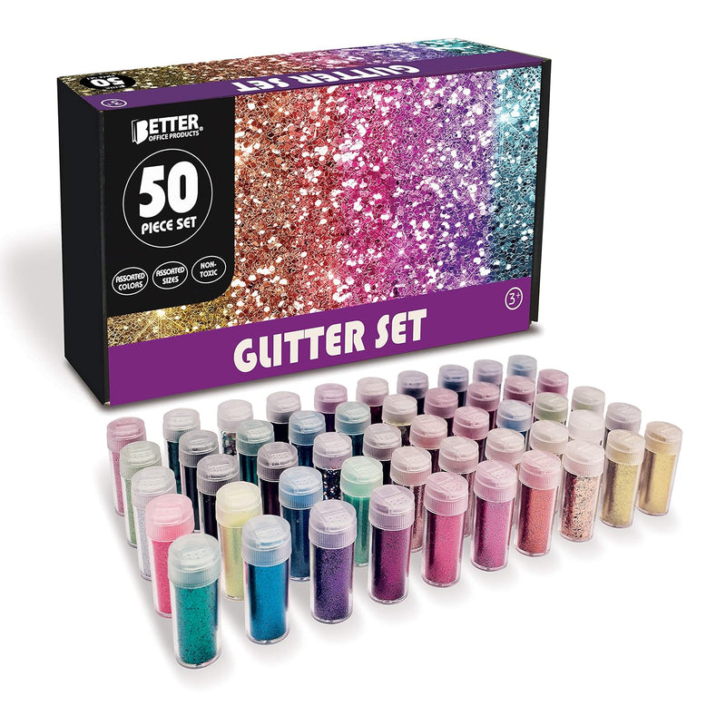 Glitter Shaker Jars, Variety Box Set Of 50, Multipurpose Arts & Crafts Glitter