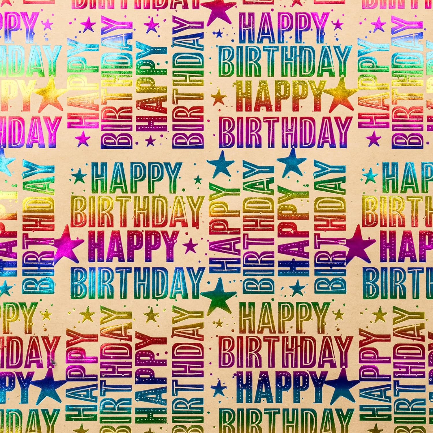 Birthday Kraft Wrapping Paper Roll, Mini Roll, Colorful Foil Happy Birtdhay Text Pattern Kraft Paper, Birthday Gift Wrap For Birthdays, Party And Special Occasions, 17 Inches X 16.4 Feet