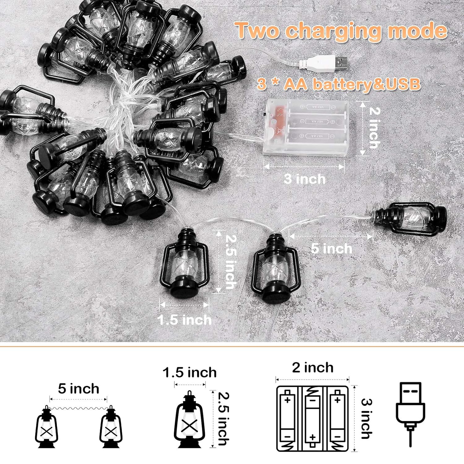 20 Led Black Lantern String Lights Mini Kerosene Lamp For Indoor Outdoor Patio Garden Holiday Home Ramadan Wedding Party
