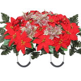 Christmas Cemetery Flowers For Grave Headstone Flower Saddle Artificial Red Poinsettia Berry Bow Grave Flowers For Winter Outdoor Grave Decorations (Red)