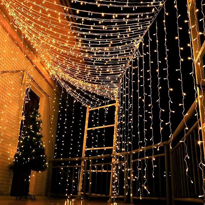 300 LED Curtain String Lights Warm White Fairy Twinkle Lights 8 Modes for Bedroom Wedding Party Garden Indoor Outdoor Wall Decor