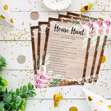 Housewarming Party Games, House Hunt, Rustic Floral New Home, New House, New Homeowner Party Games Cards, 30 Sheets Each Pack