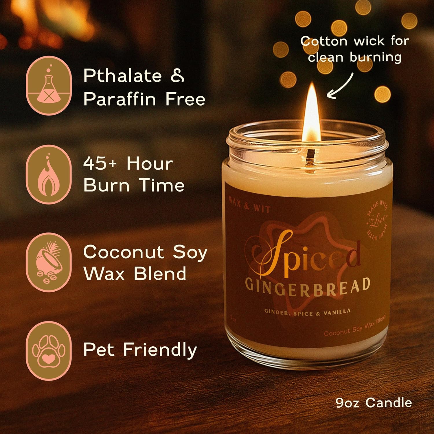 Christmas Candles Scented – Vanilla, Ginger, Spice – Fall Candle, Perfect Holiday, Winter, Xmas, Autumn Gifts – 9Oz, Soy Wax, 50 Hour Burn