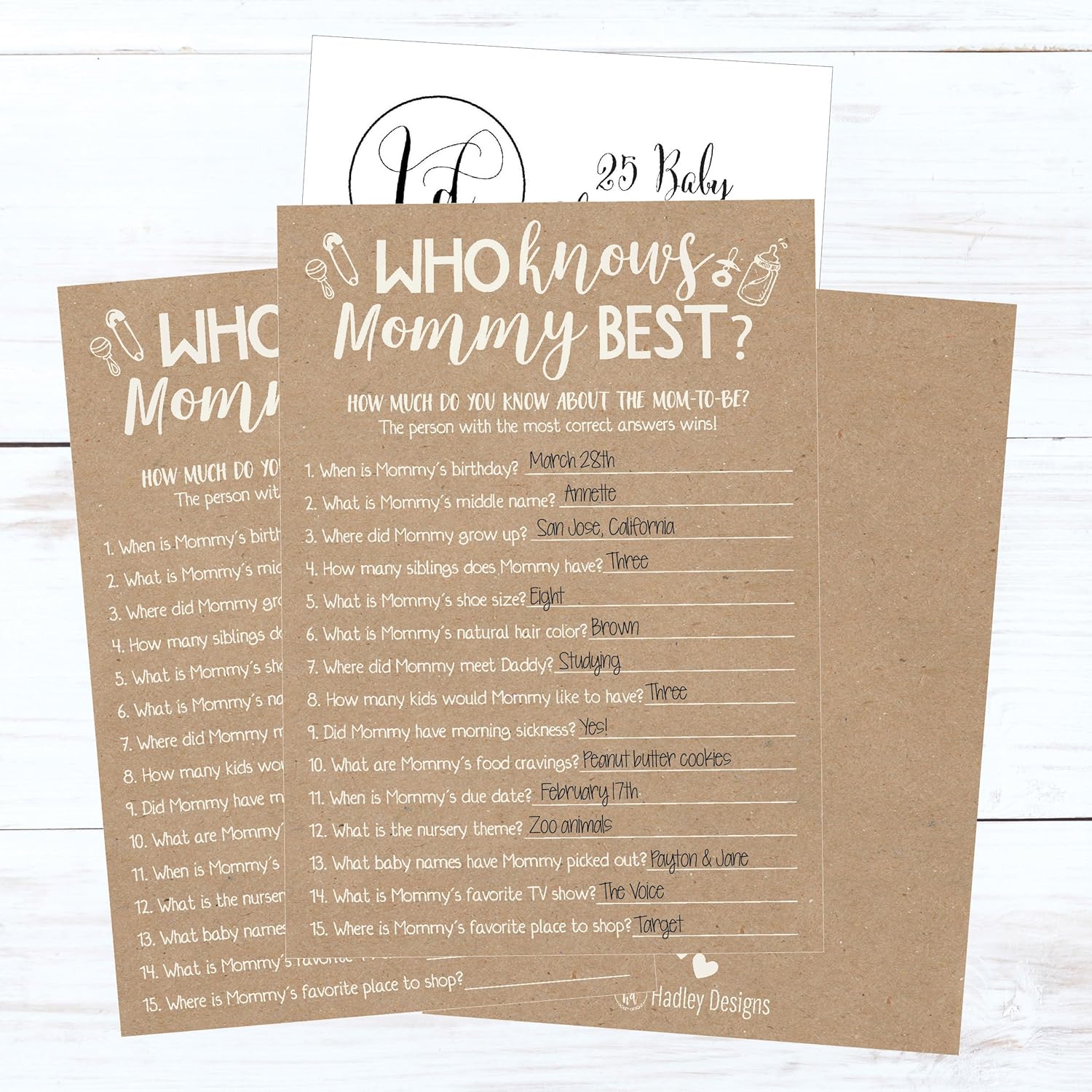 Baby Shower Games For 25 Guests - Rustic Kraft Who Knows Mommy Best Baby Shower Game, Babyshower Games Boy Girl Gender Neutral, Who Knows Mom Best Gender Reveal Game, Made In Usa