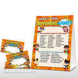 What'S Your Superhero Name Game - Super Hero Birthday Party Games For Boys - Family School Classroom Activity - 1 Standing Sign And 30 Stickers - Kids Superhero Party Supplies Decorations(10)