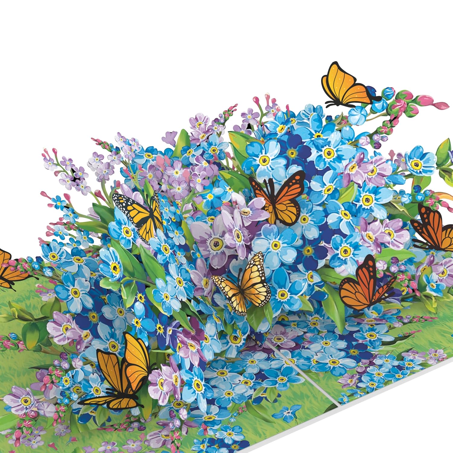 Stunning 3D Pop Up Flower Bouquet Card - Forget-Me-Nots & Monarch Butterflies In Bloom - Unique Pop Up Birthday Card For Women, Mom & Wife - 6"X8" With Envelope & Message Note - Perfect For Birthday, Get Well, Or Mother’S Day