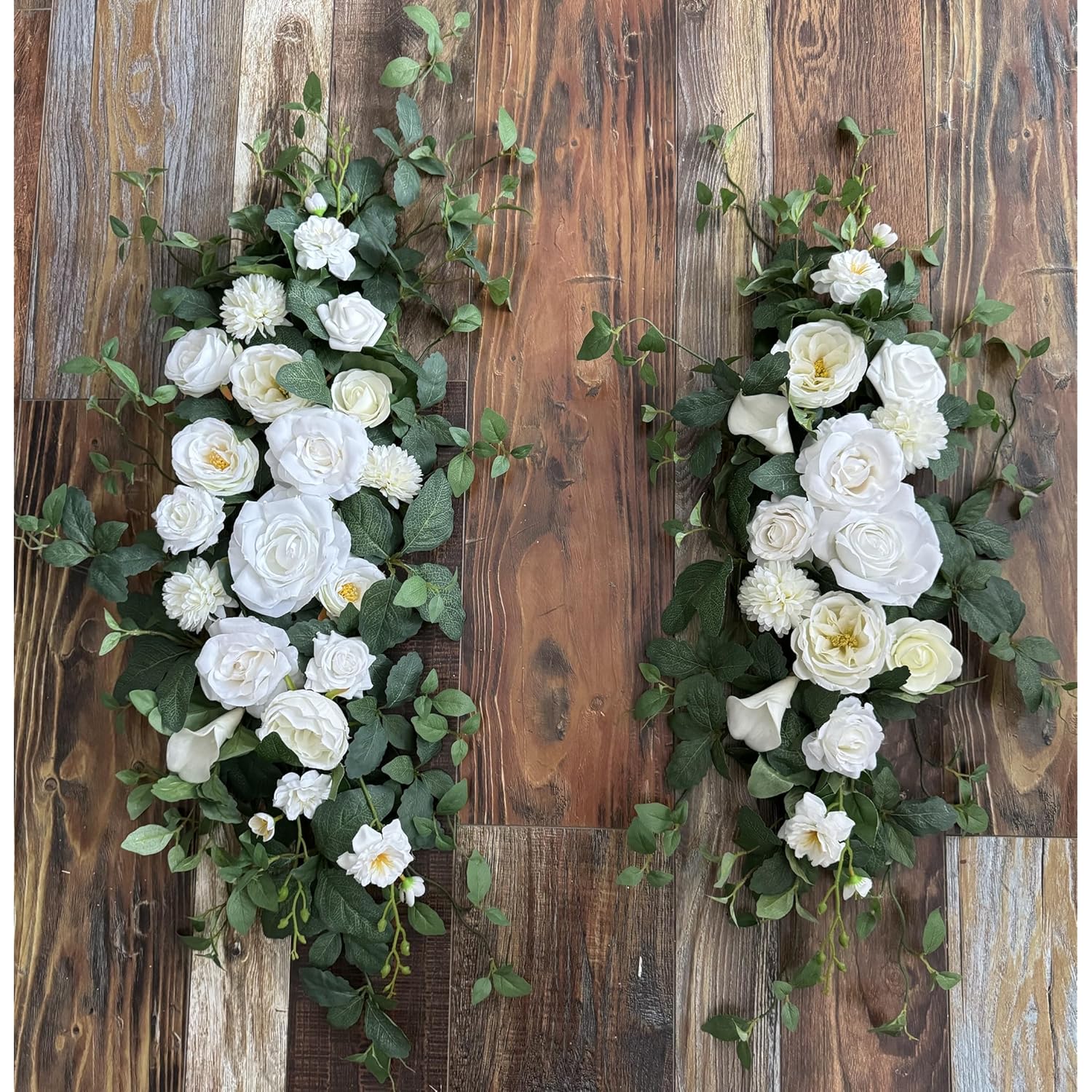 Arch Flower Kit Of 2 - Artificial Floral Swag For Wedding Welcome Sign, Reception Ceremony Signs, Chair Decor (White)