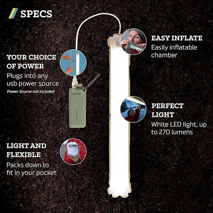 Portable Inflatable LED Light Tube Water Resistant Camping Lantern for Backpacking Van Life and Outdoor Security