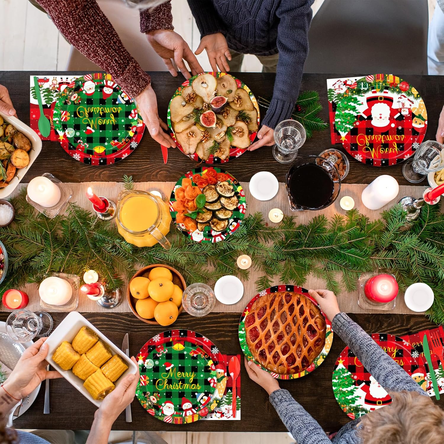 175 Pcs Christmas Plates And Napkins Set - Disposable Christmas Party Supplies With Cups, Plastic Spoons Forks Knives, Merry Xmas Paper Plates And Napkins For Xmas Holiday Party Decor, Serves 25