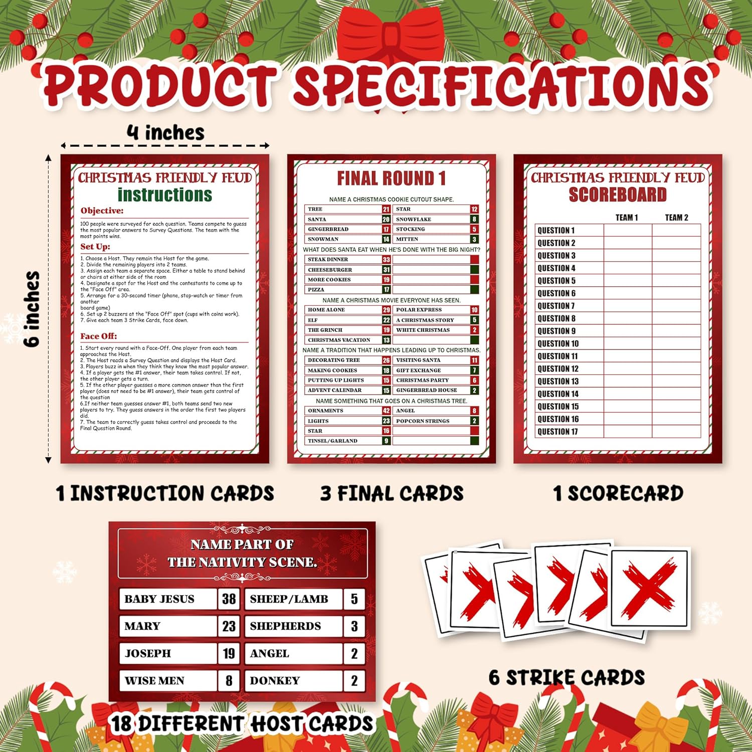 Christmas Family Feud Game, Friendly Quiz Games For Family Large Groups Adults Staff Office Team Building, Xmas Gifts Holiday Party Game And Activity Supplies -003