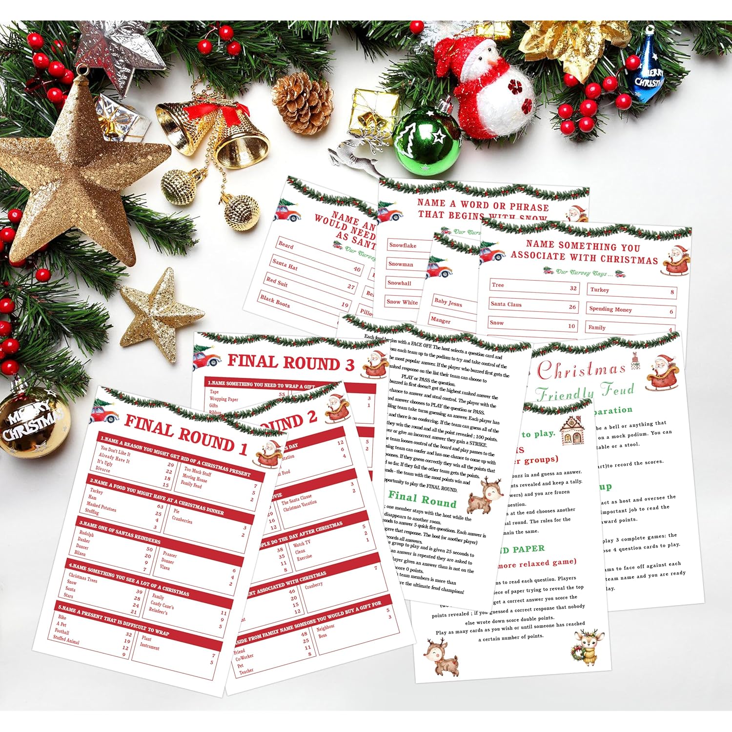 Christmas Friendly Feud Game, Christmas Trivia Quiz, Family Feud Baby Shower Game, Christmas Games For Family Party Activity Favors Supplies-12 Question Cards And 3 Final Rounds Cards-05