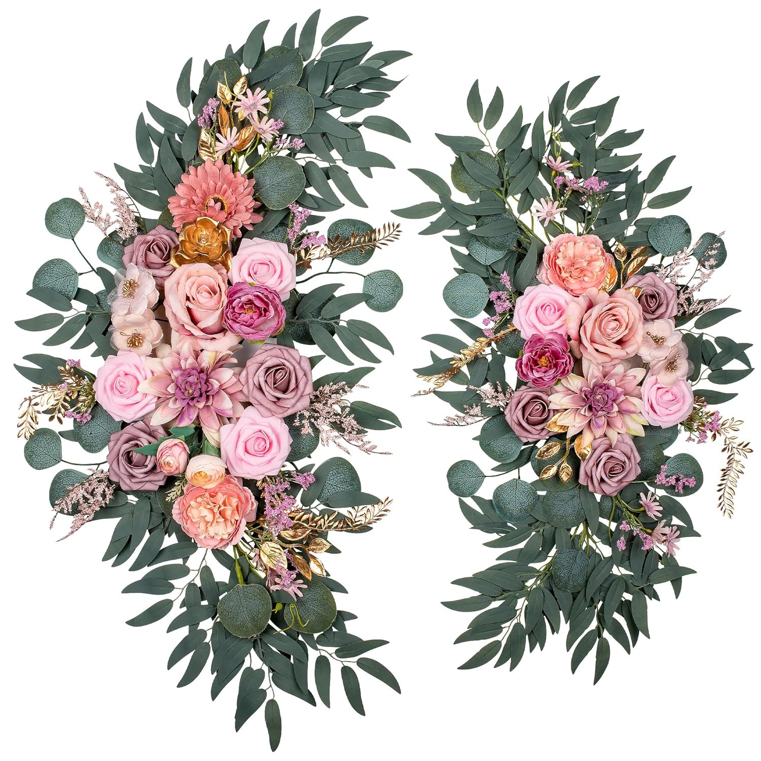 Wedding Arch Flowers, Artificial Floral Decor For Wedding Ceremony & Reception, Standard Size Large Flower Swag Set For Backdrop & Welcome Sign, Pack Of 2 (Dust No. 1)