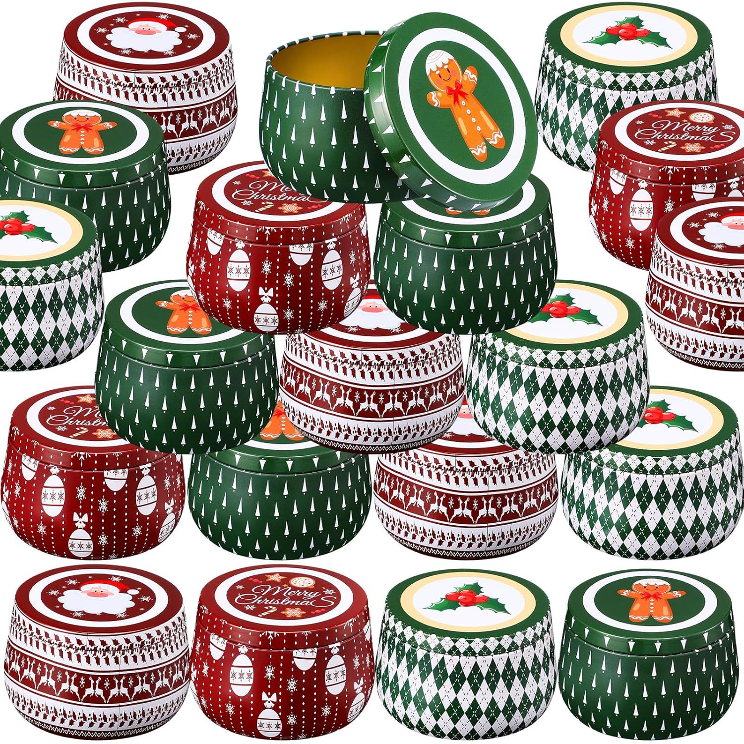 48 Pcs Christmas Candle Tins Cookie Metal Candles Tin Gifts Jars With Lids 8 Oz Candy Tinplate Retro Tins Round Containers For Candle Holiday Gift Giving Treat Biscuits Party Favors