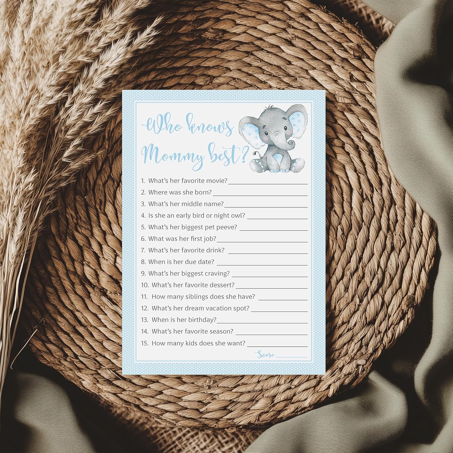 Find The Guest Baby Shower Game — Pack Of 25 — Blue Elephant Boy Shower Activity, Icebreaker Games, Guess Who Came To The Party, Baby Shower Quiz Couples Shower, Gender Reveal G501-Ftg
