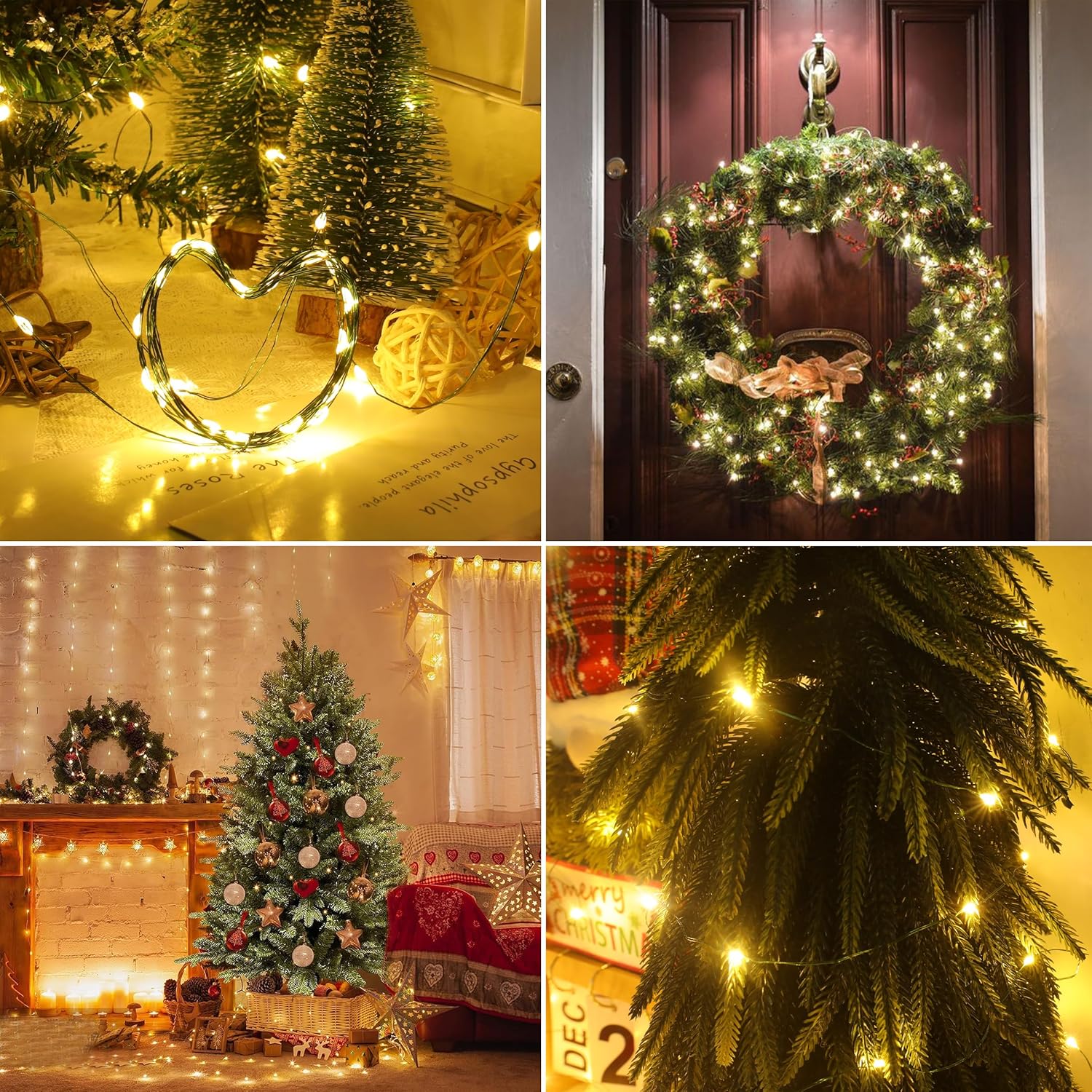 Led Fairy Lights Battery Operated String Lights?67Ft 200Micro Leds Starry Lights 8 Modes With Timer Dark Green Copper Mi