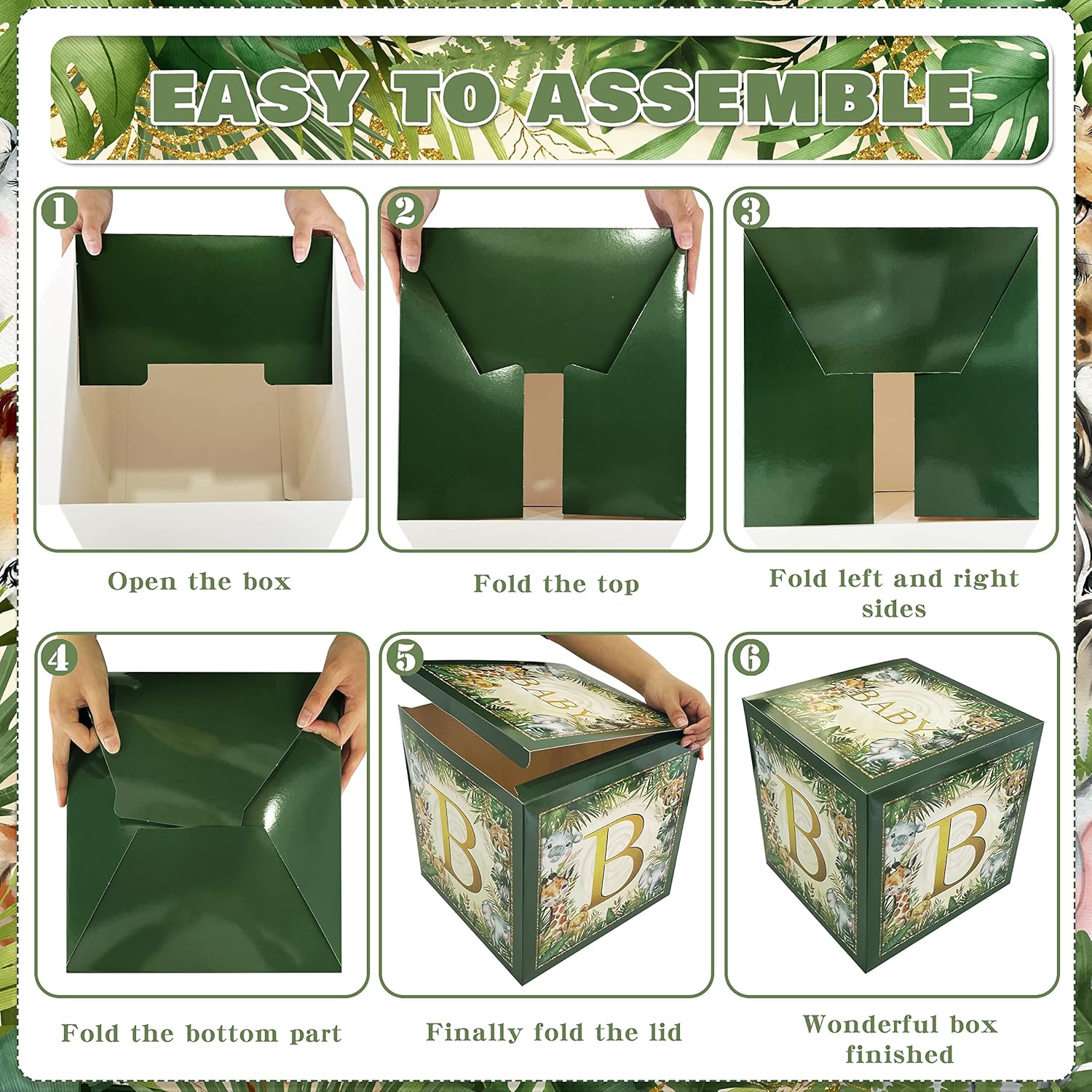Jungle Safari Baby Boxes With Letters For Baby Shower Decorations - Animal Theme Decor Balloon Blocks For Safari Baby Shower, Gender Reveal, Birthday Party Supplies (Boy/Girl)